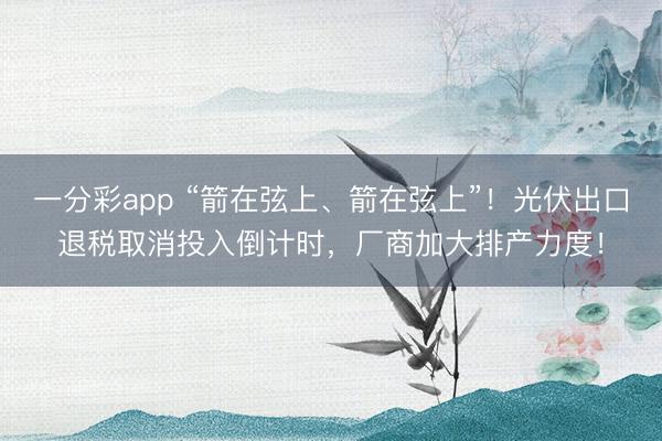 一分彩app “箭在弦上、箭在弦上”！光伏出口退税取消投入倒计时，厂商加大排产力度！