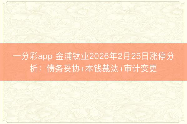 一分彩app 金浦钛业2026年2月25日涨停分析:债务妥协+本钱裁汰+审计变更